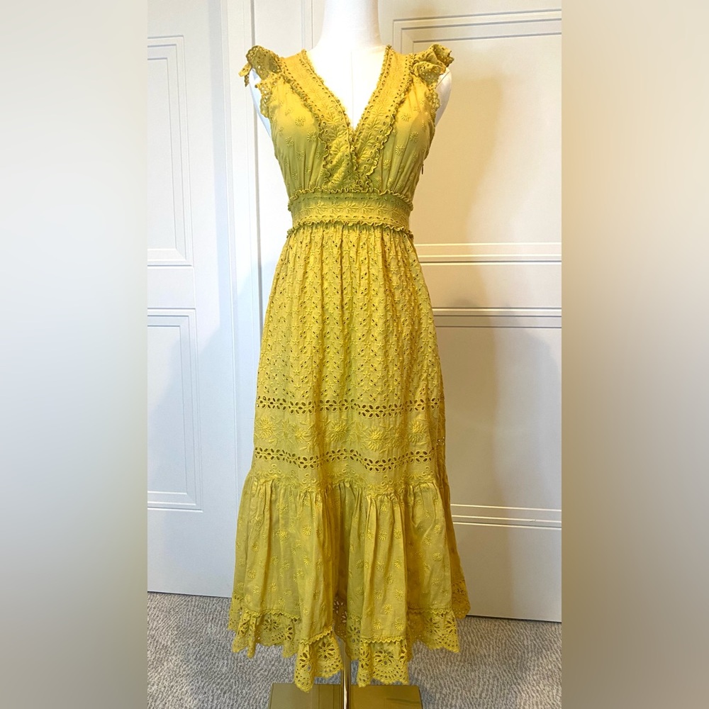 Ulla Johnson Yellow Eyelet Maxi Dress Size 2 100% Cotton Lace